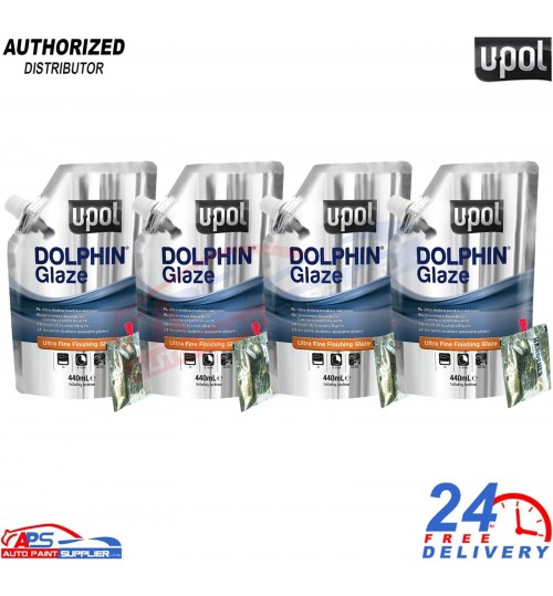 UPOL Dolphin Glaze 440ml 4x Pro Self-Leveling Filler + BPO Hardener Pro Finish
